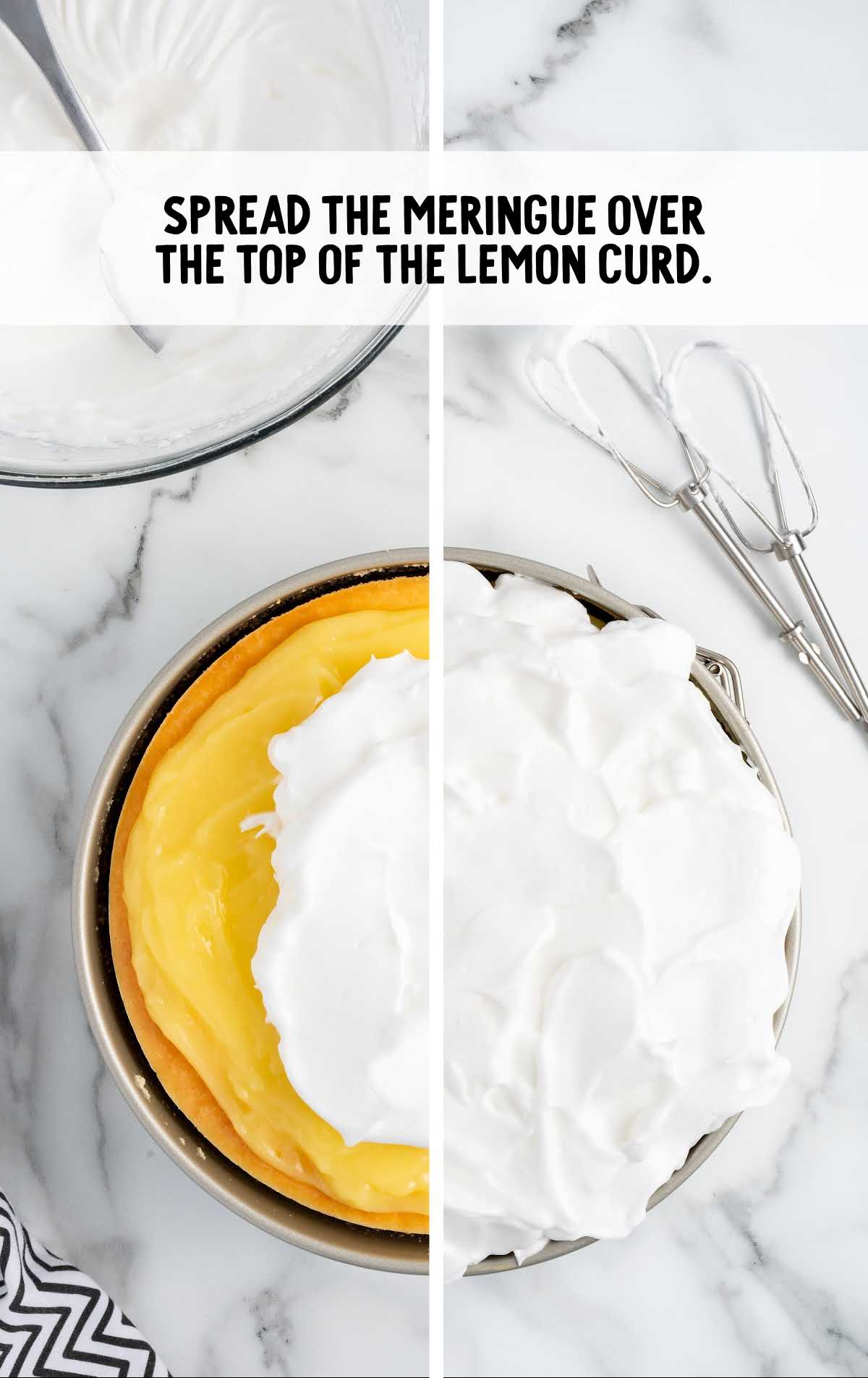 meringue spread over the top of the lemon curd