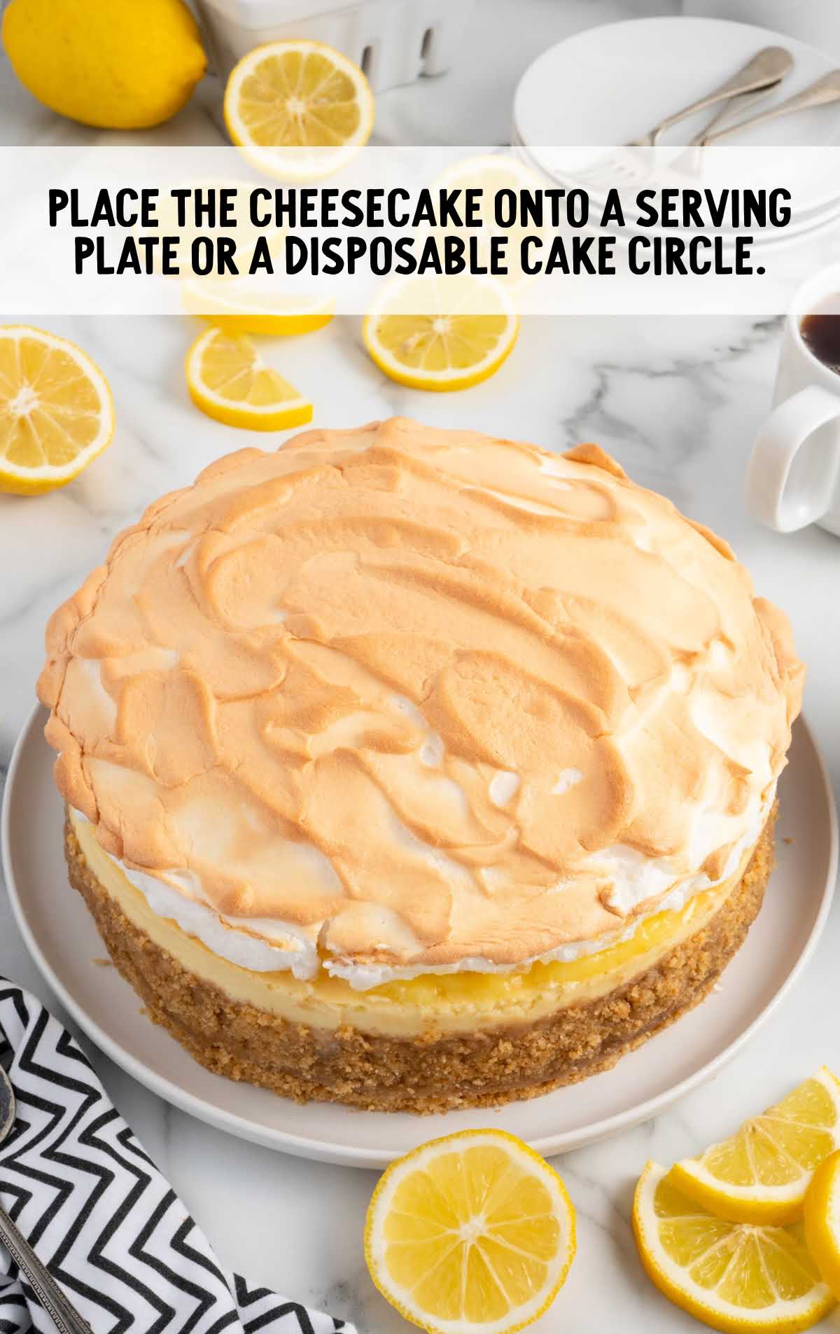 cheesecake placed on a plate or disposable cake circle