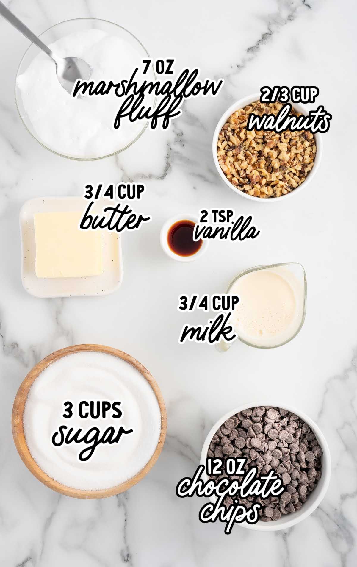 Marshmallow Fluff Fudge raw ingredients that are labeled
