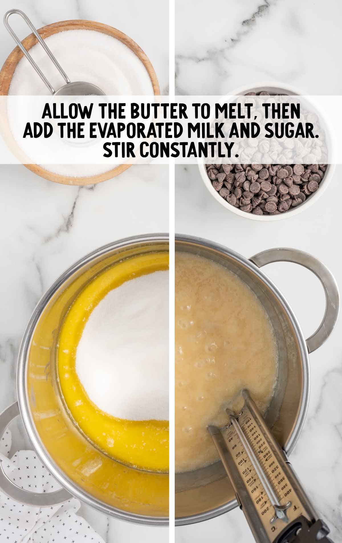 add milk and sugar to the butter