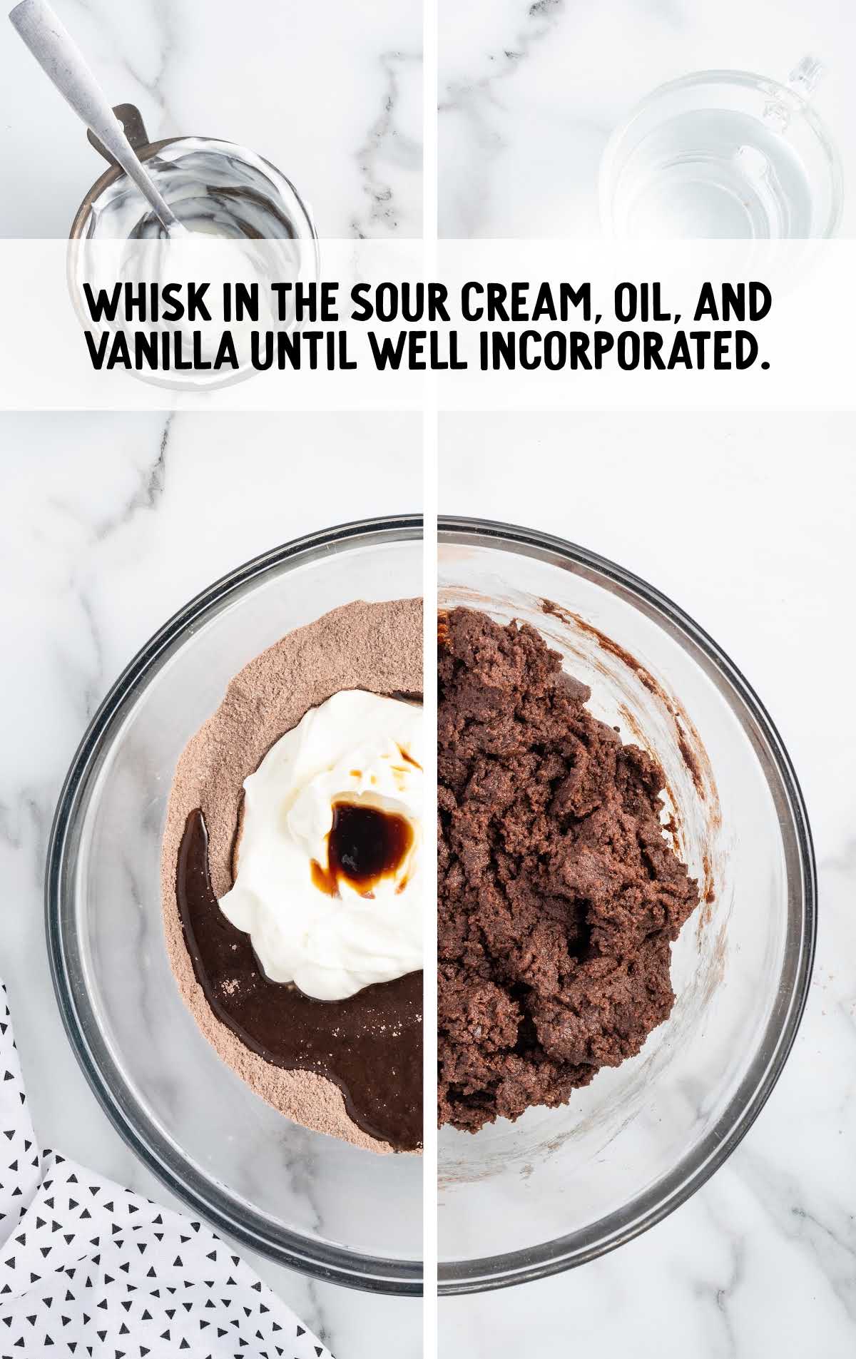 sour cream, oil, and vanilla combined in a bowl