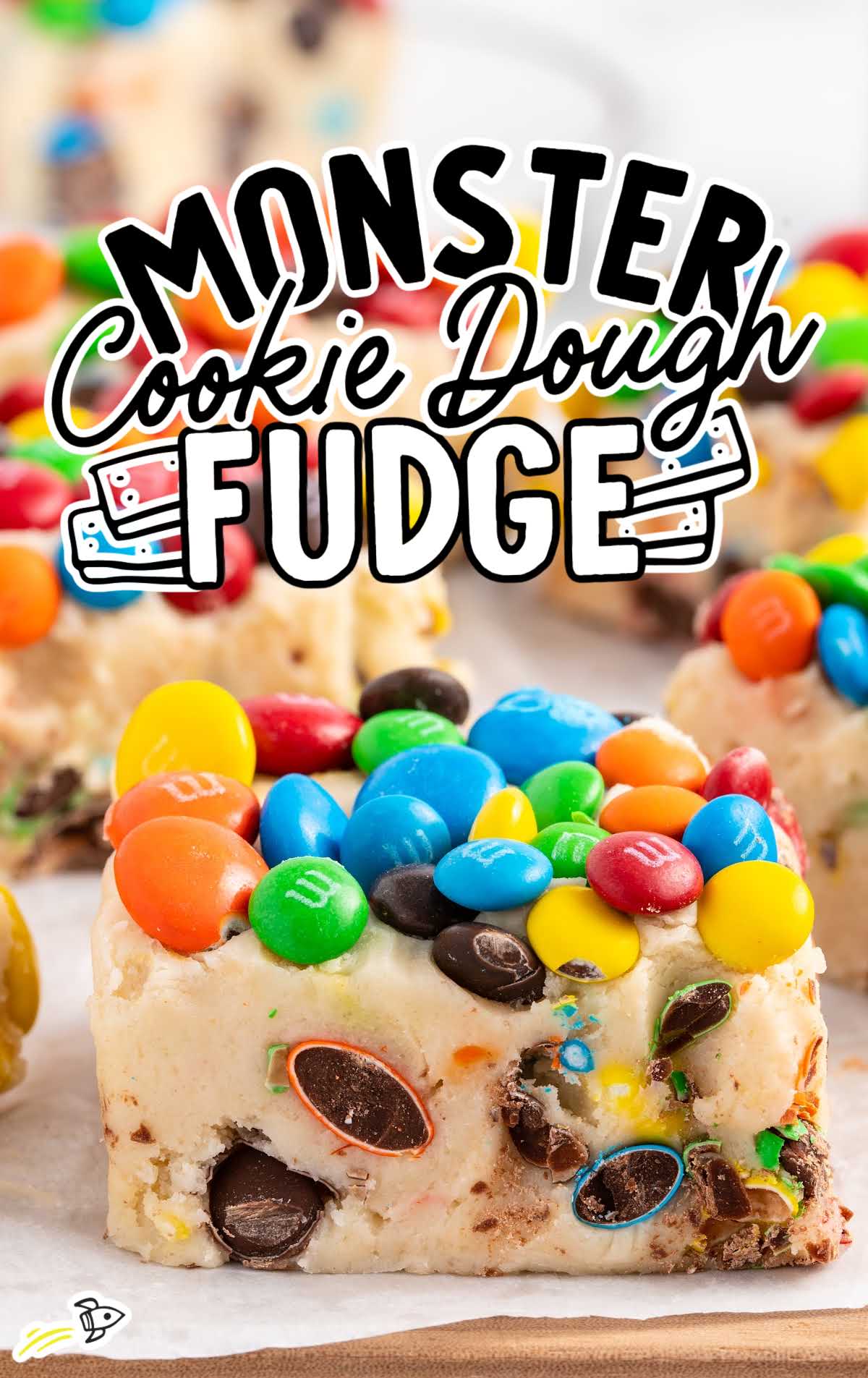 close up shot of a Monster Cookie Dough Fudge bar