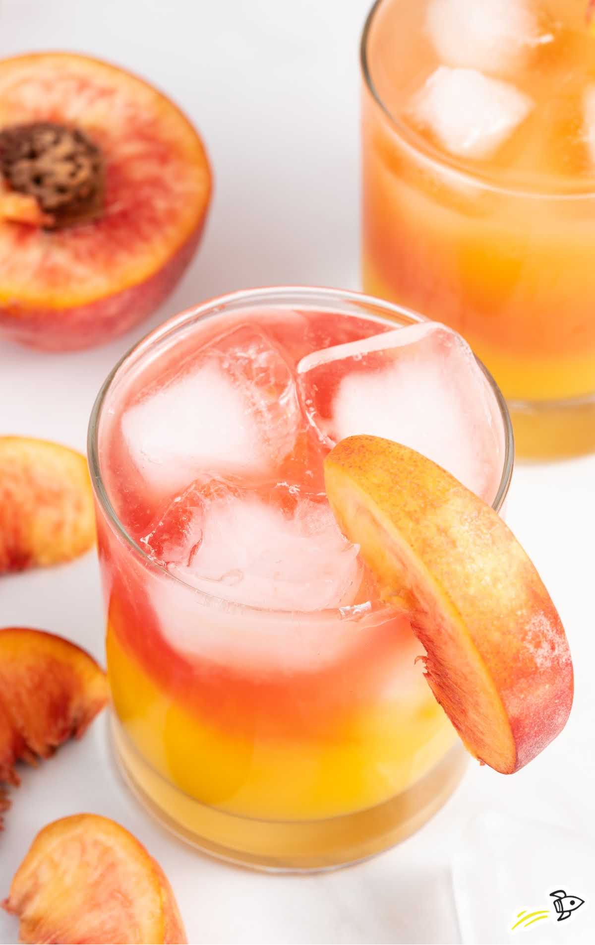 a overhead shot of a glass of Peach Schnapps Cocktail