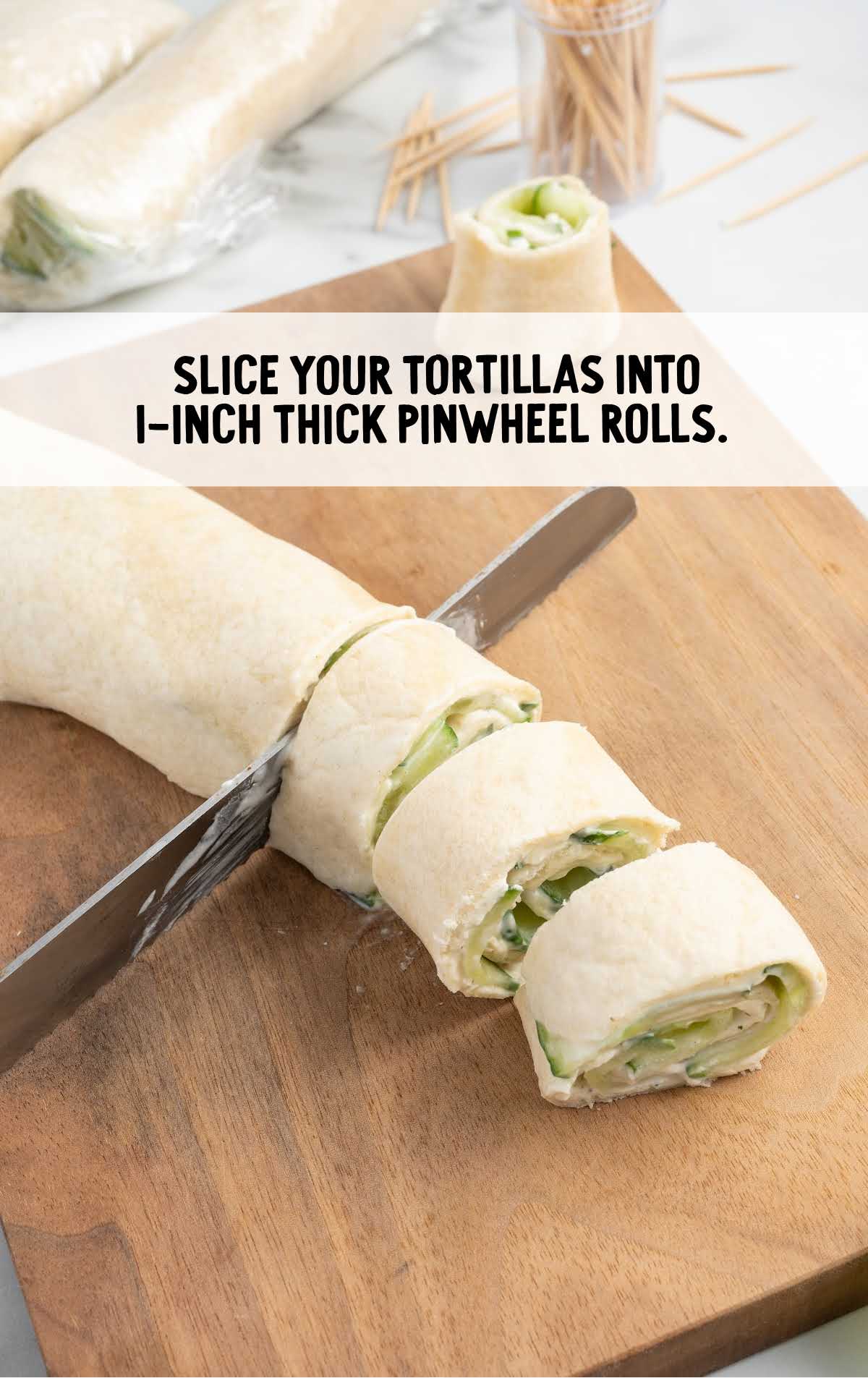 tortilla sliced into rolls