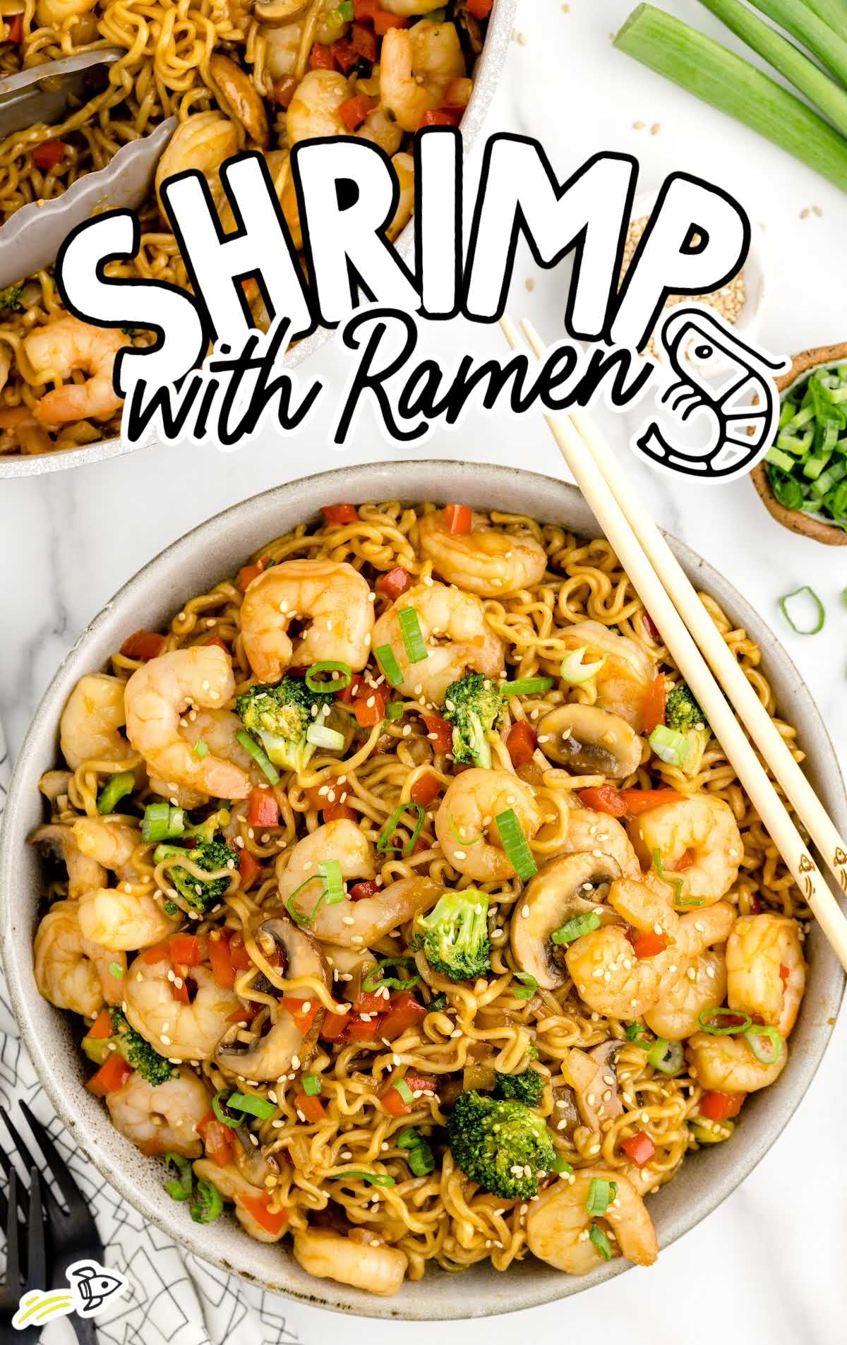 overhead shot of Shrimp With Ramen in a bowl