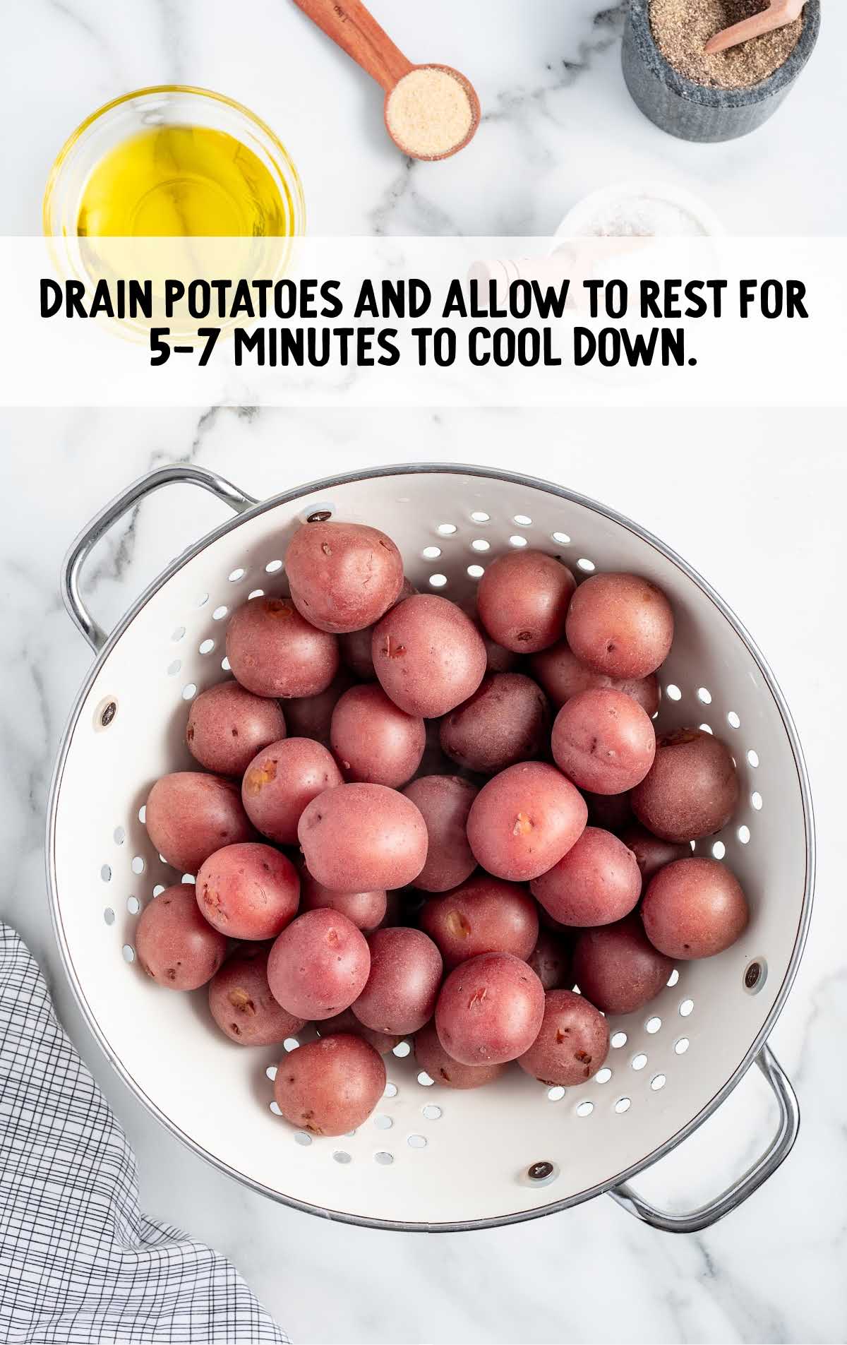 potatoes drained in a strainer