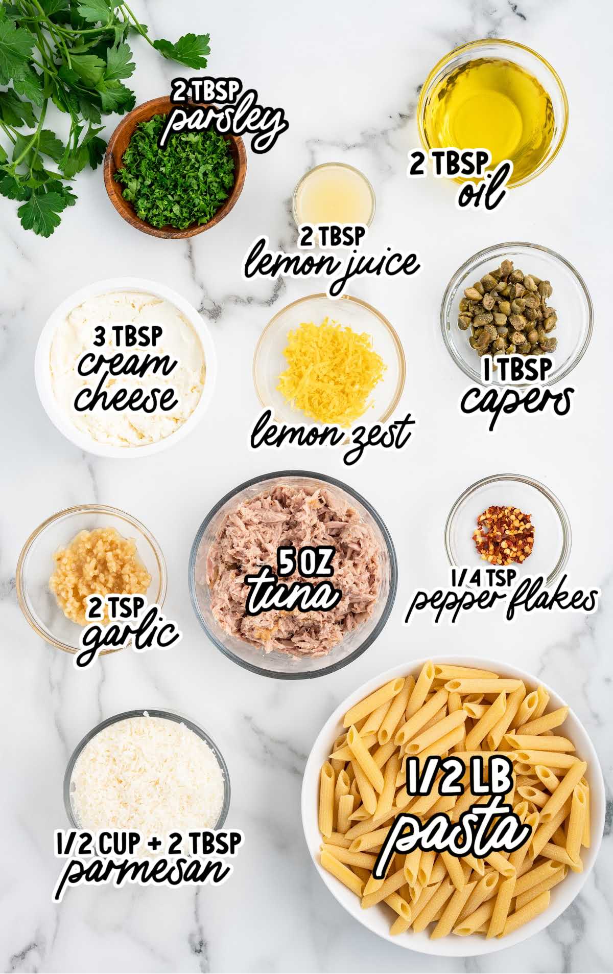 Tuna Pasta raw ingredients that are labeled