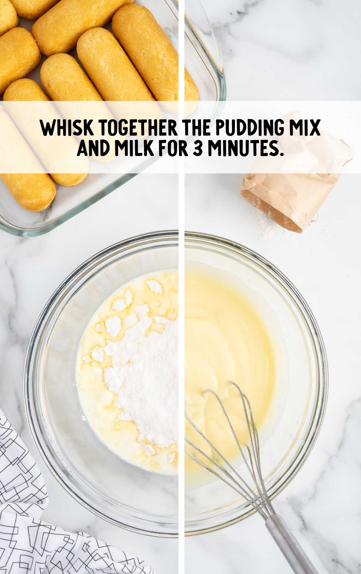 pudding mix and milk whisked together in a bowl