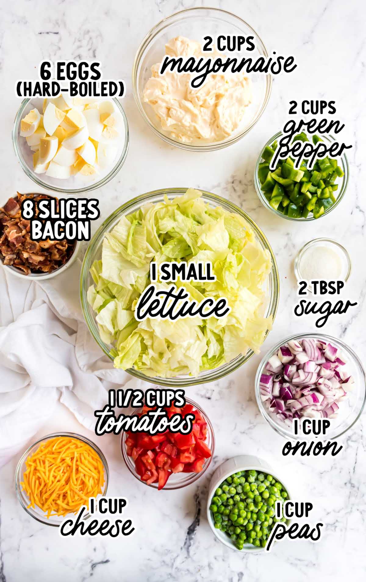7 Layer Salad raw ingredients that are labeled