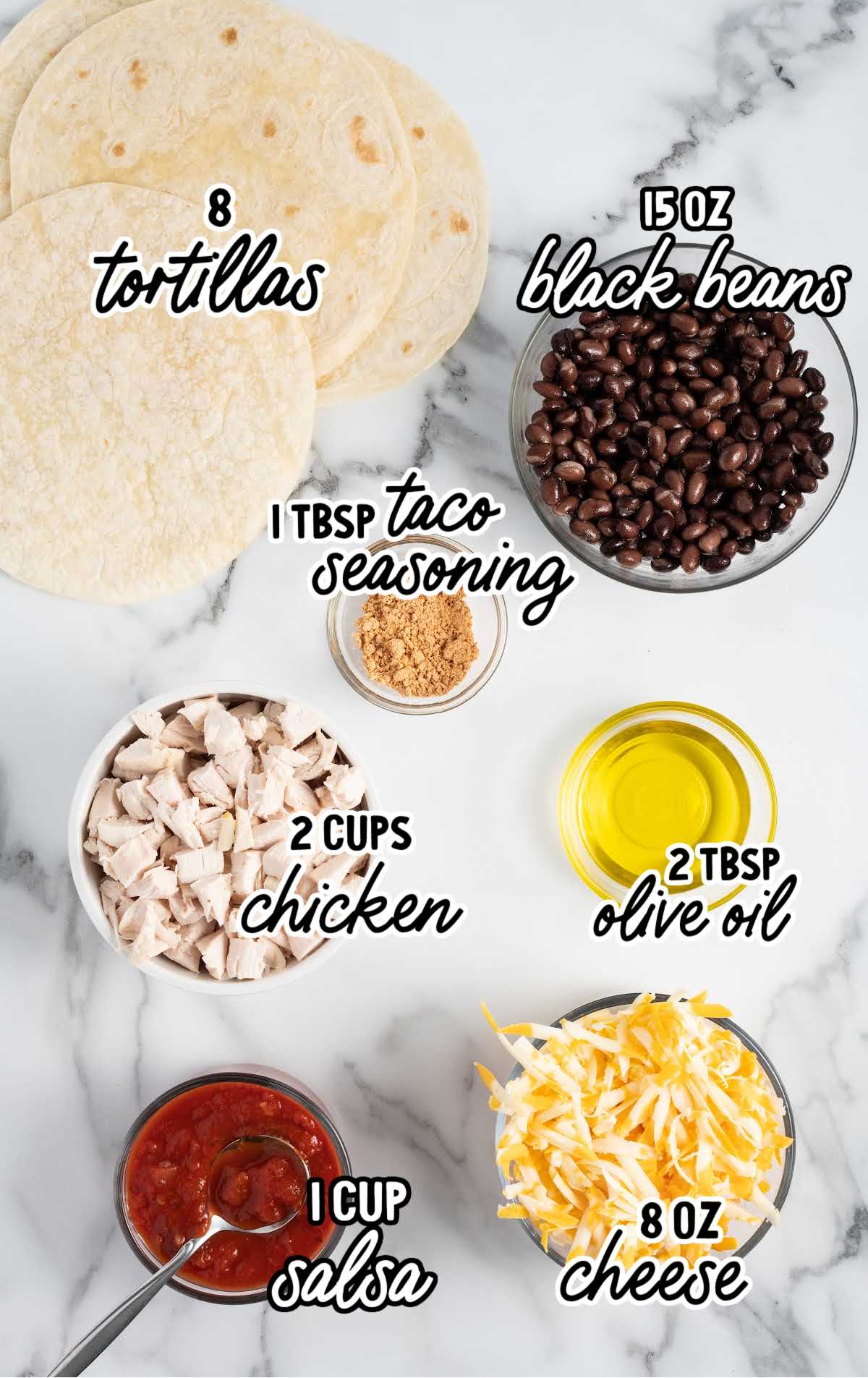 Air Fryer Quesadilla raw ingredients that are labeled