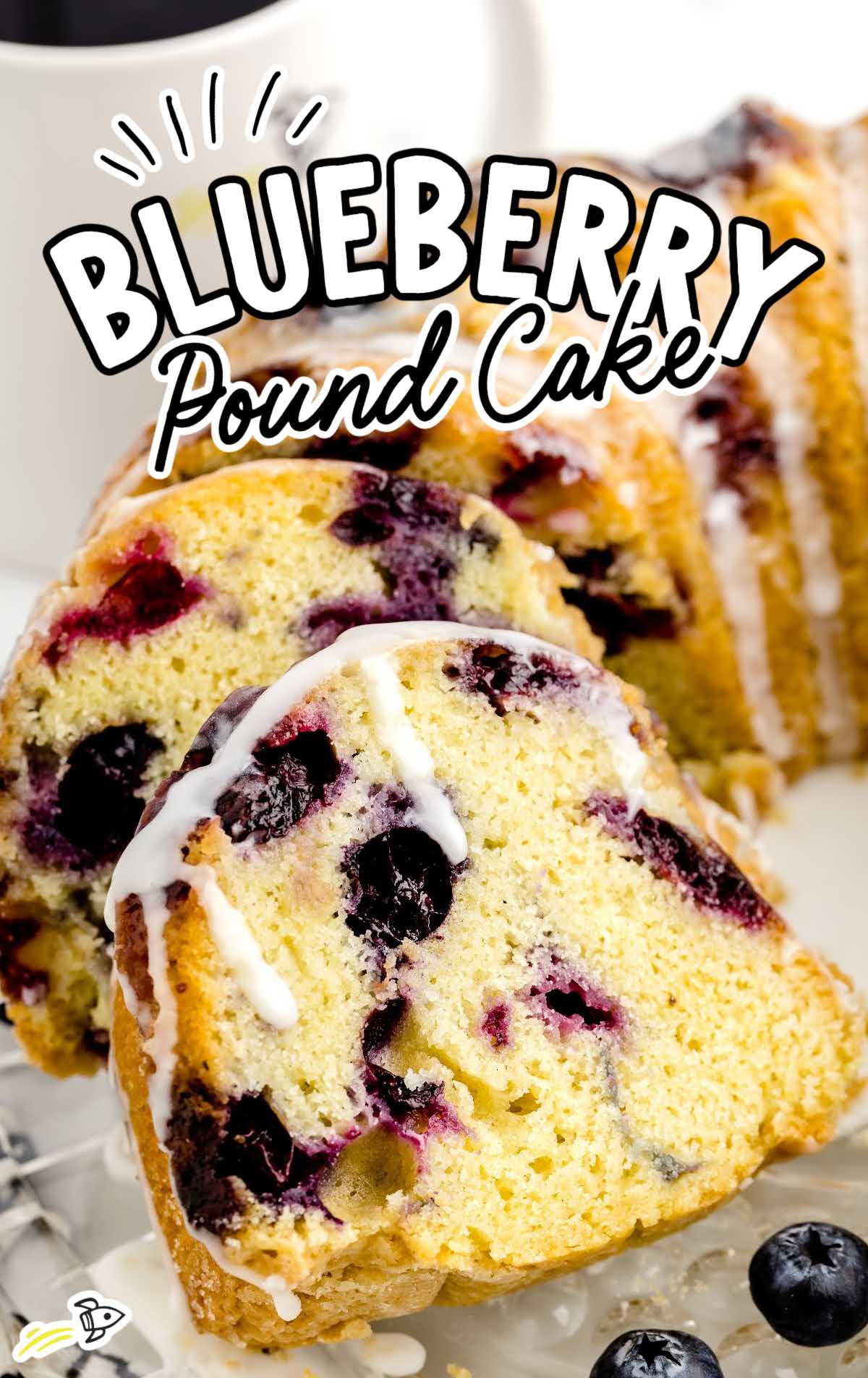 a close up shot of slices of Blueberry Pound Cake