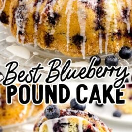 a close up shot of Blueberry Pound Cake
