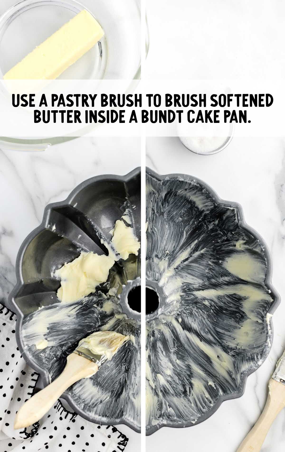 using pastry brush to softened inside a bundt cake