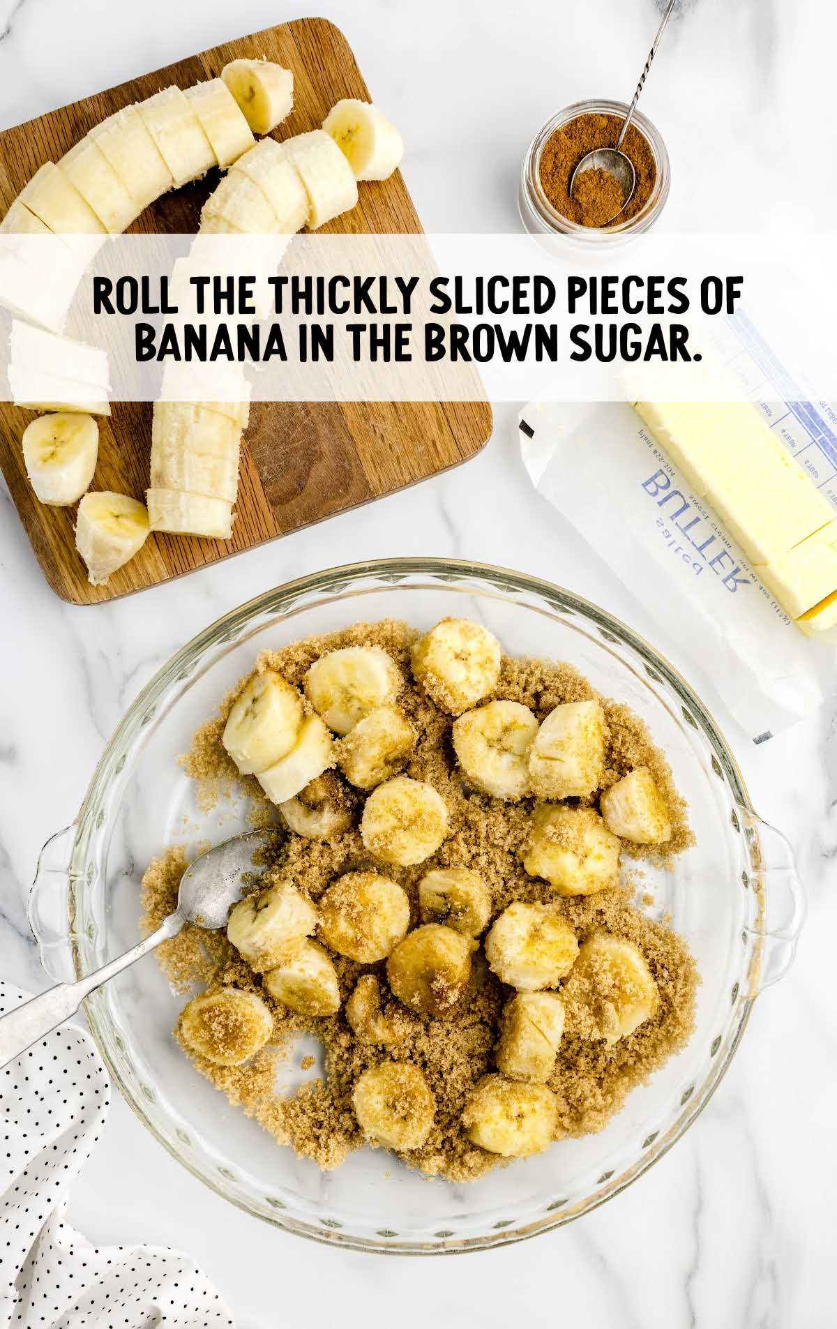 sliced banana rolled in the brown sugar