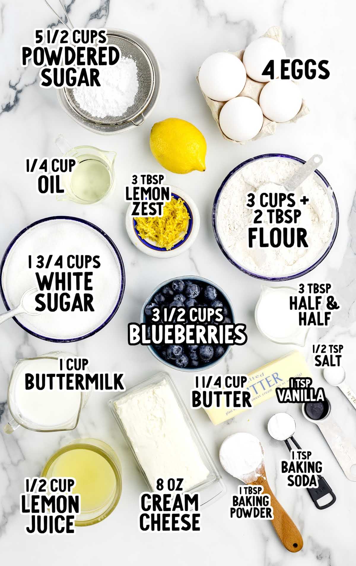 Lemon Blueberry Cake raw ingredients that are labeled