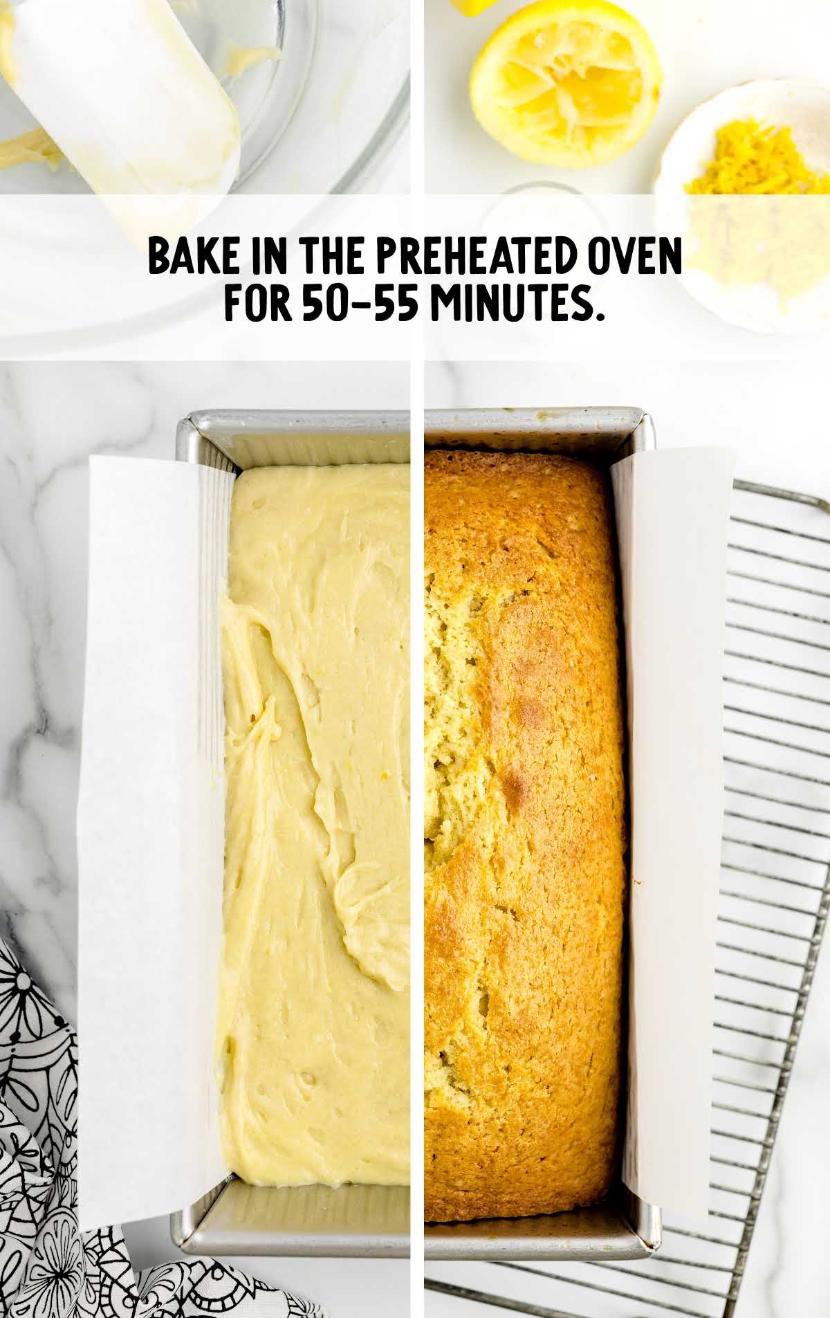 cake batter placed into a loaf pan then baked