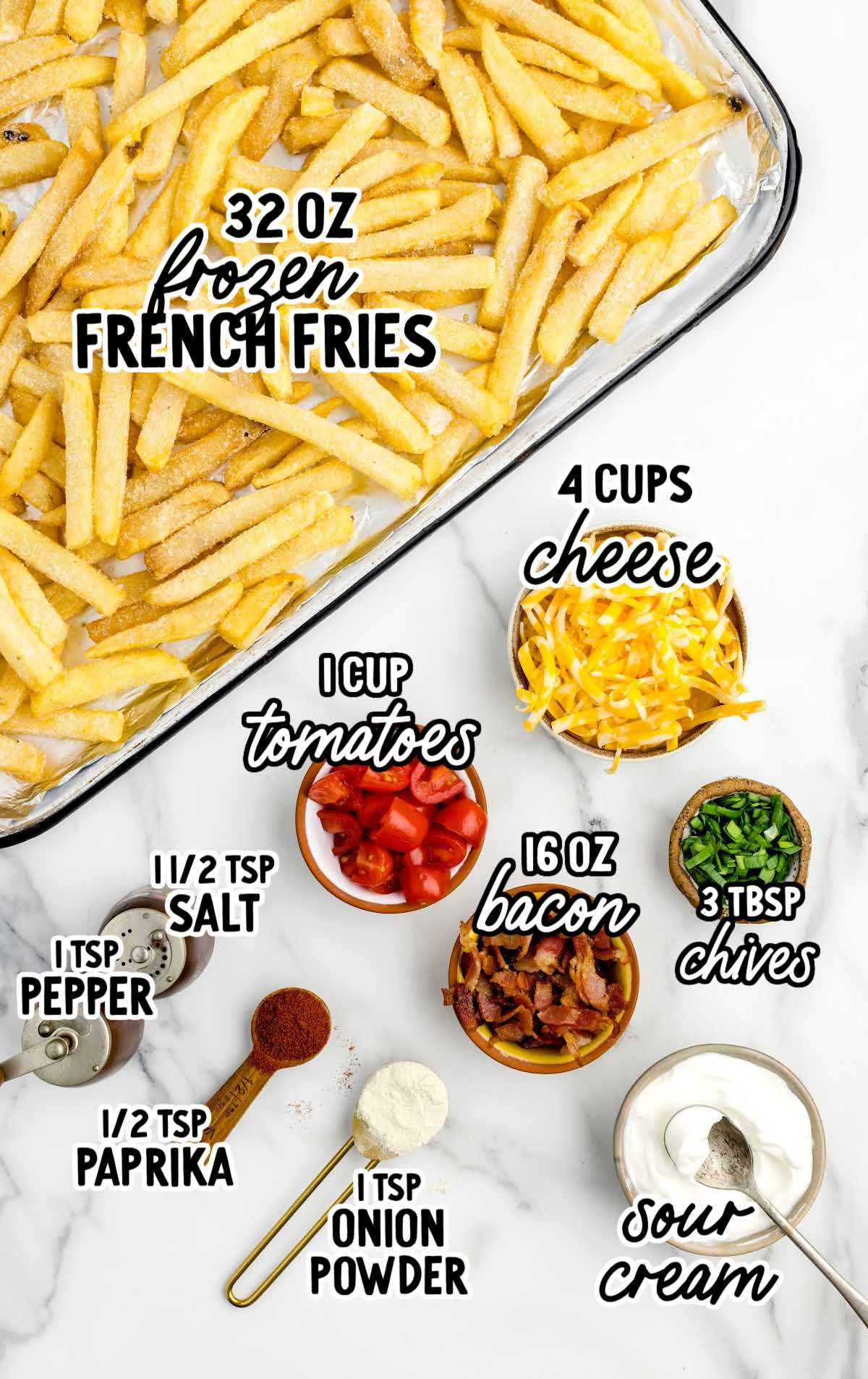 Loaded Fries Recipe raw ingredients that are labeled