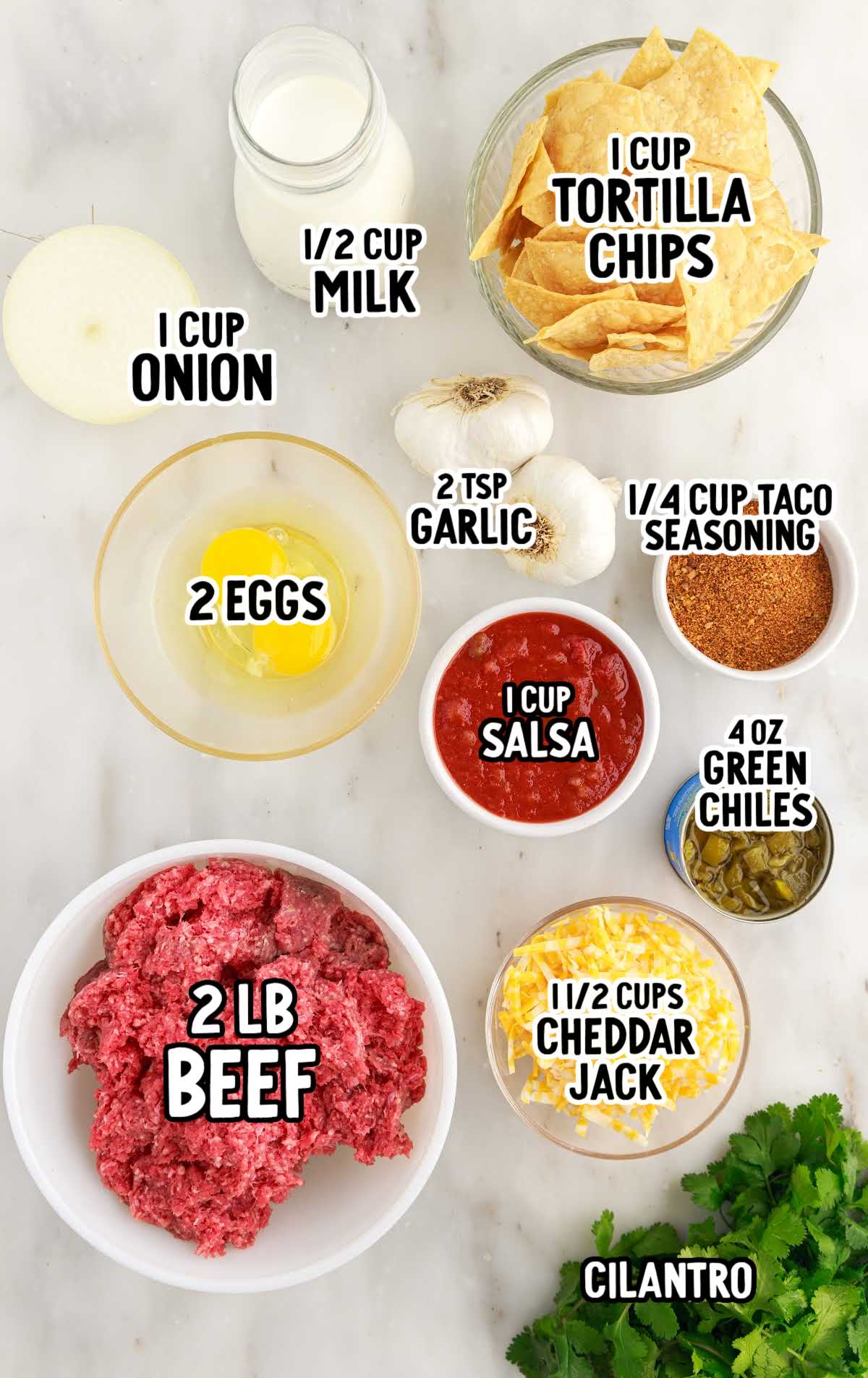 Mexican Meatloaf raw ingredients that are labeled