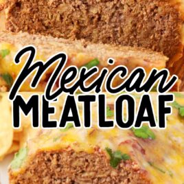 close up shot of a loaf of Mexican Meatloaf with slices topped with cilantro