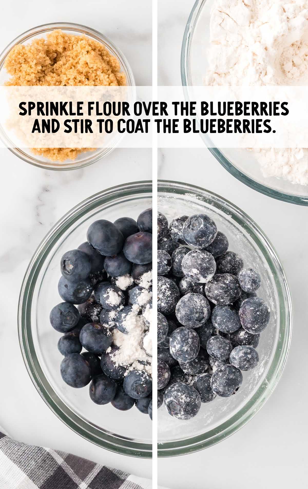 flour coated over the blueberries in a bowl