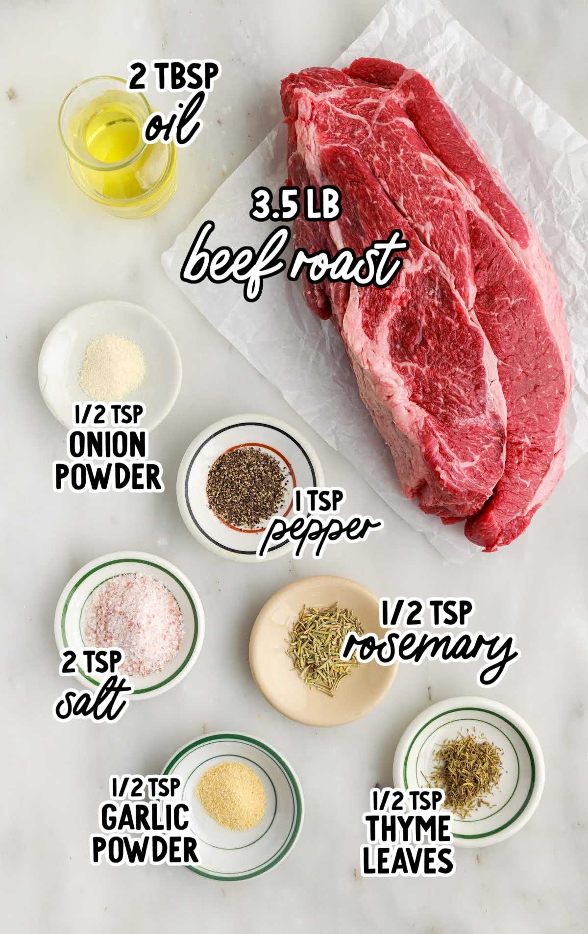 Air Fryer Roast Beef raw ingredients that are labeled
