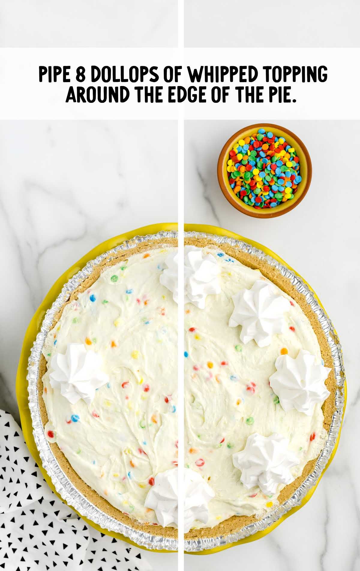 8 dollops of whipped topping around the edge of the pie