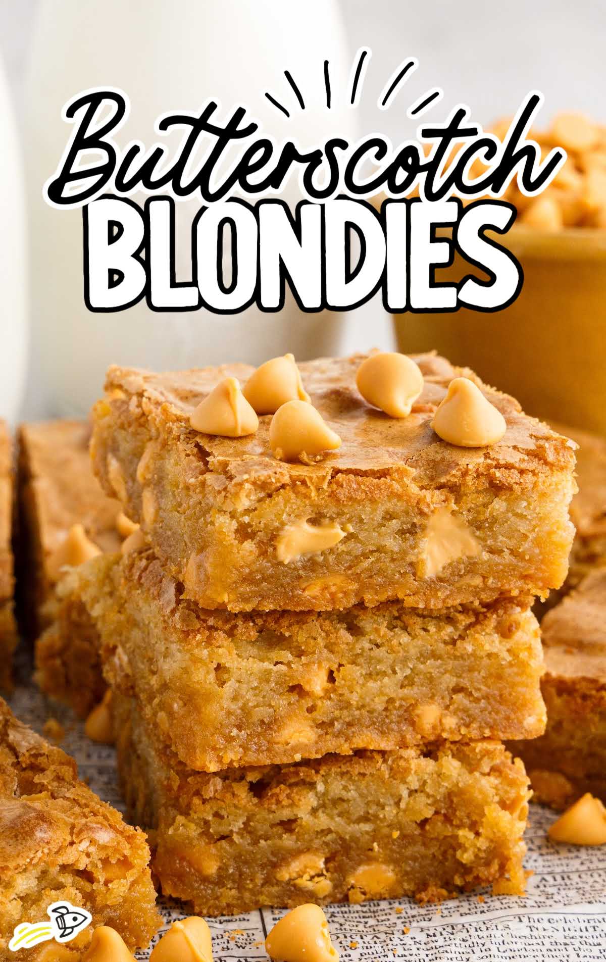 a close up shot of Butterscotch Blondies piled on top of each other