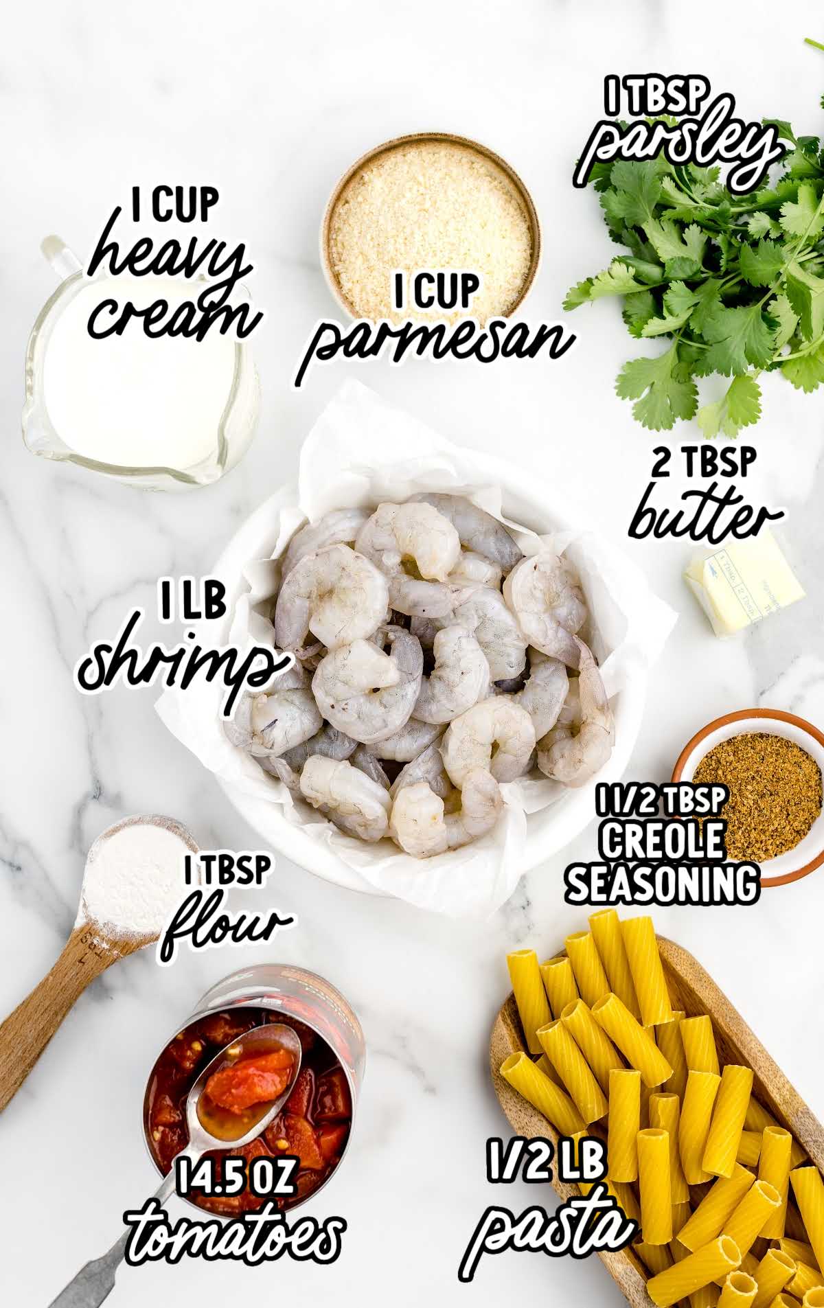 Cajun Shrimp Pasta raw ingredients that are labeled