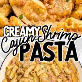 overhead shot of Cajun Shrimp Pasta in a bowl