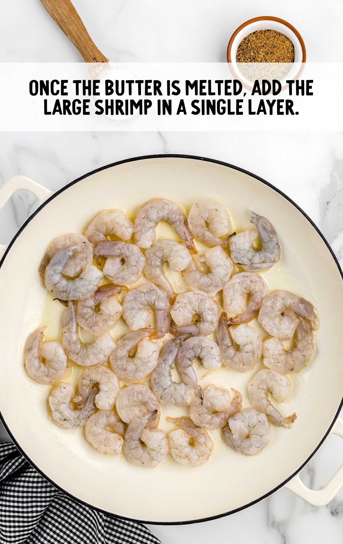 shrimps added to the melted butter