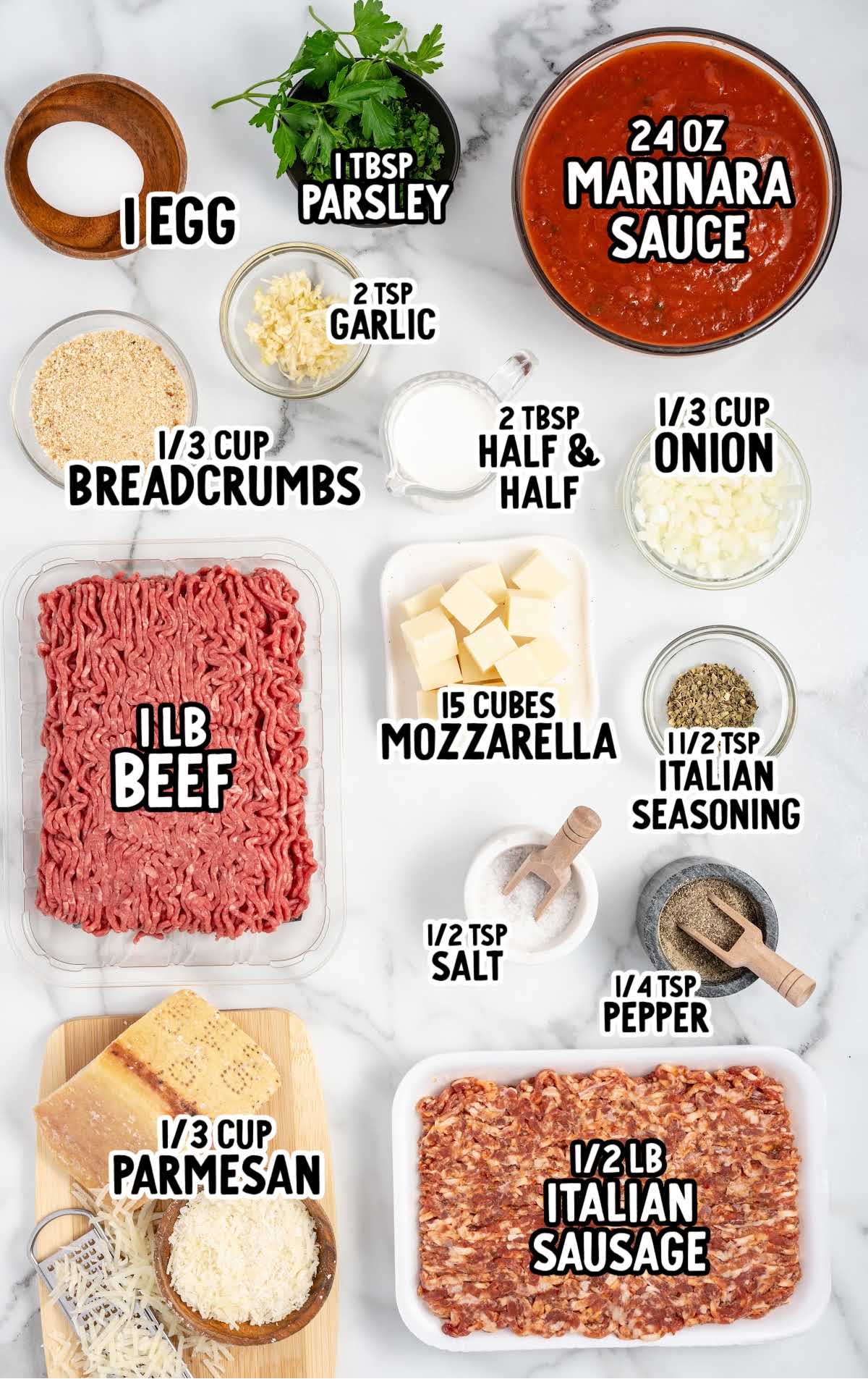 Cheese Stuffed Meatballs raw ingredients that are labeled