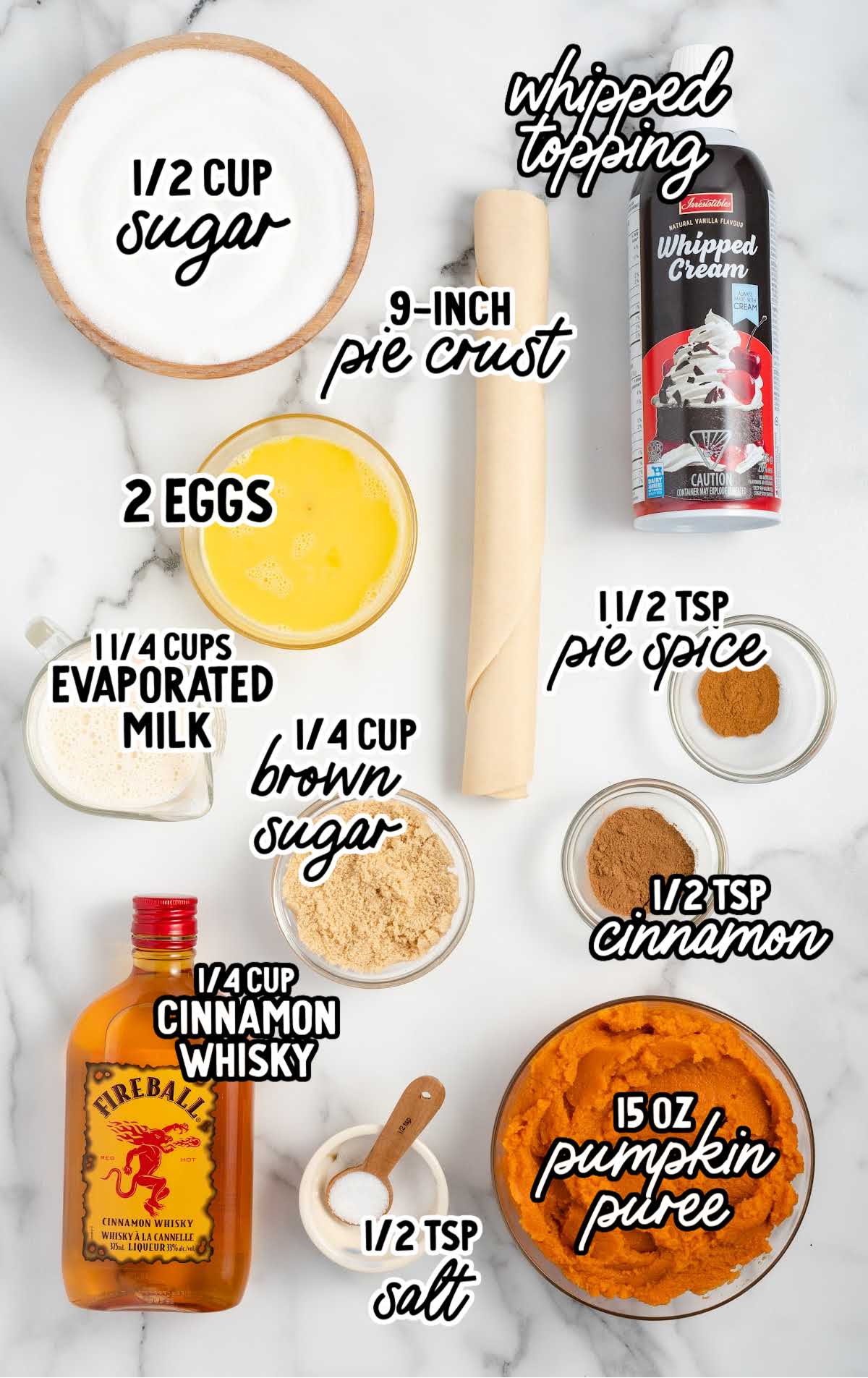 Fireball Pumpkin Pie raw ingredients that are labeled