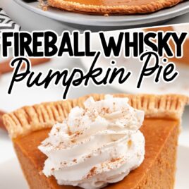 a close up shot of Fireball Pumpkin Pie with a slice taken out of it