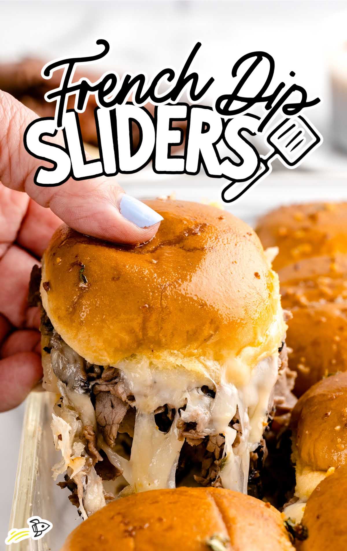 close up shot of French Dip Sliders being pulled apart