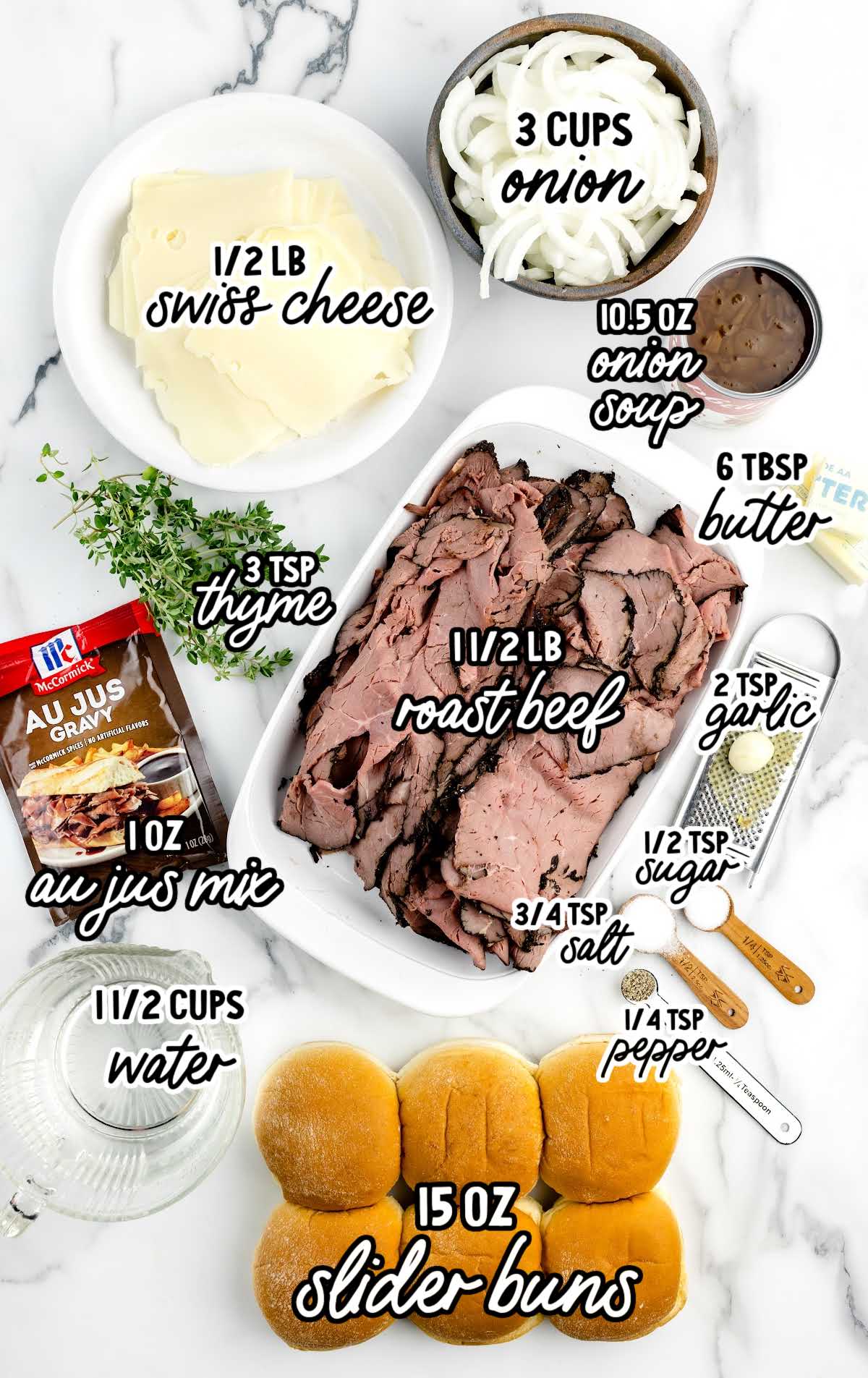 French Dip Sliders raw ingredients that are labeled