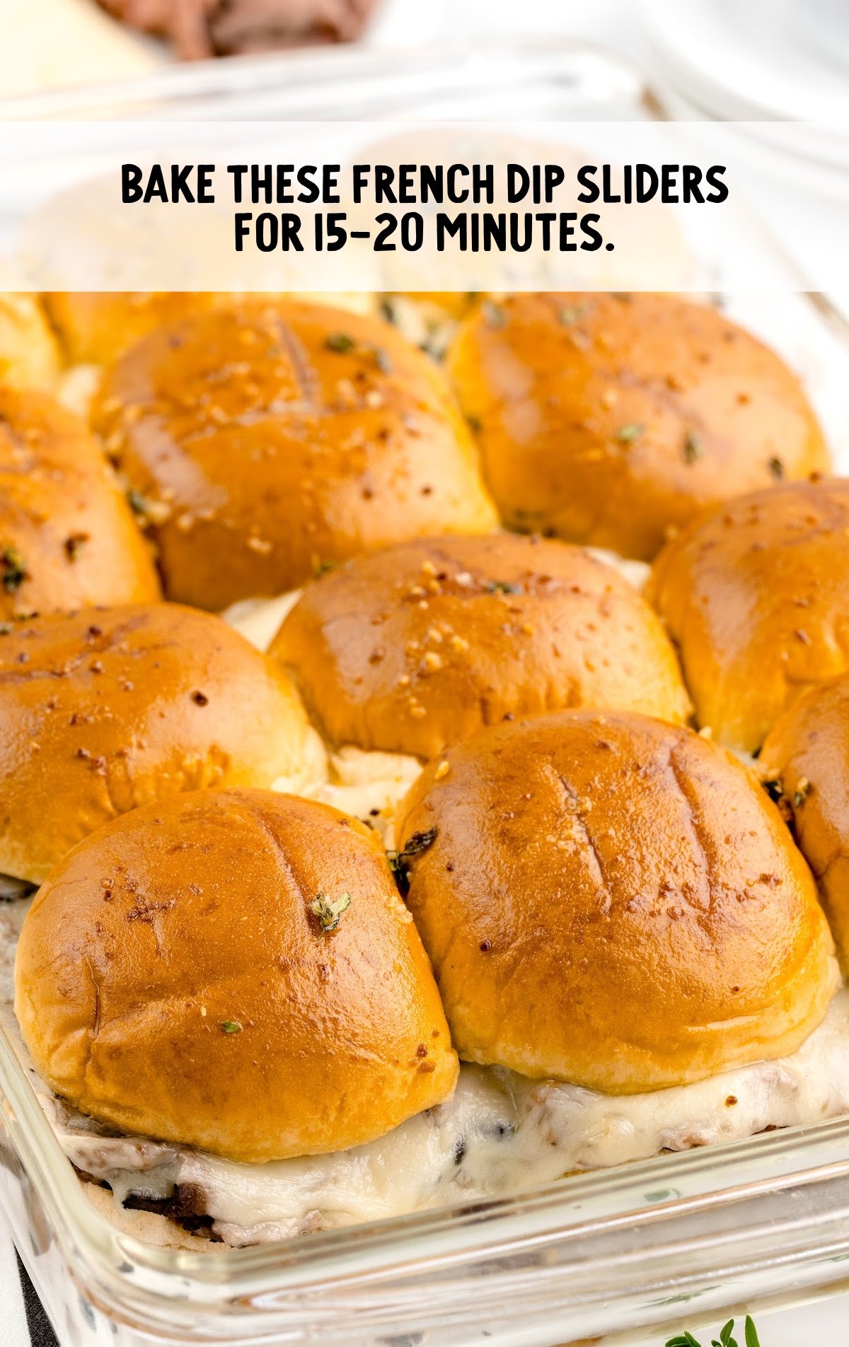 French Dip Sliders baked in a baking pan