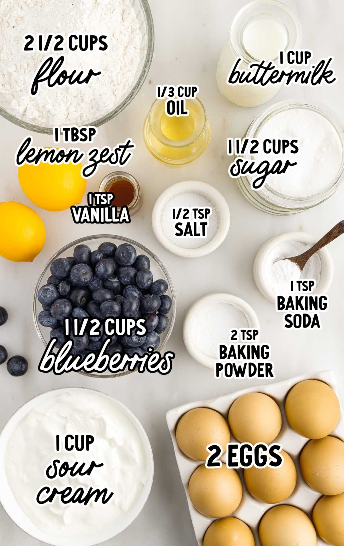Lemon Blueberry Muffins raw ingredients that are labeled