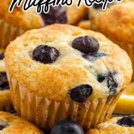 a close up shot of Lemon Blueberry Muffins