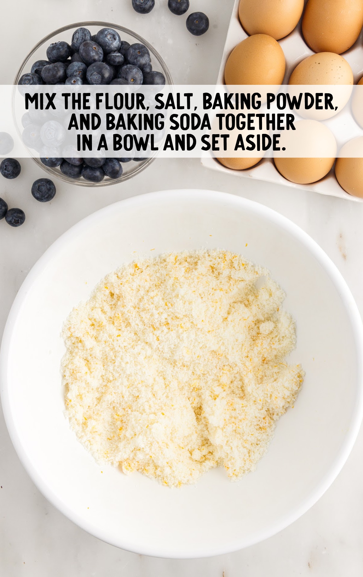flour, salt, baking powder, and baking soda mixed together