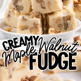 close up shot of Maple Walnut Fudge stacked on top of each other on a plate