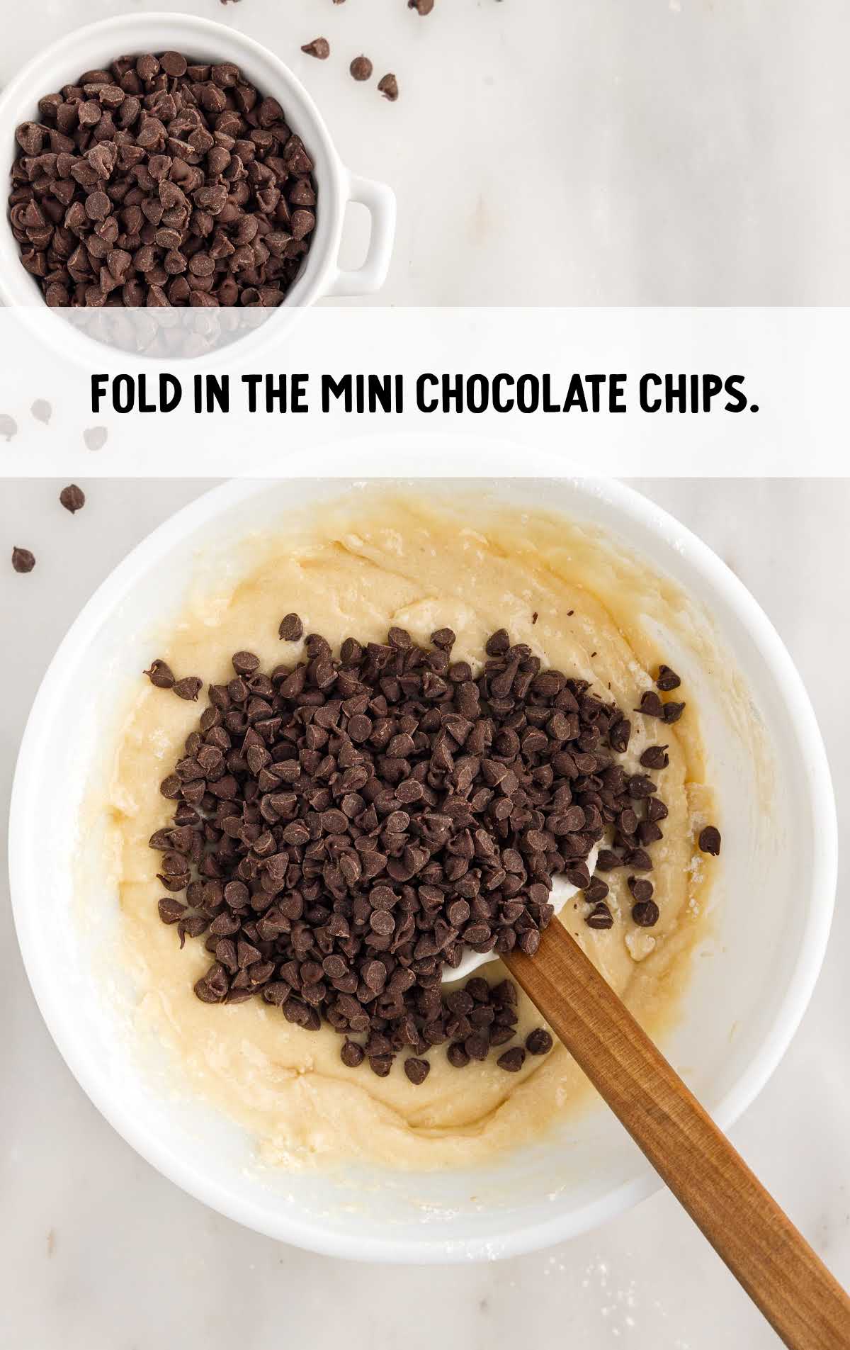 mini chocolate chips folded in a bowl