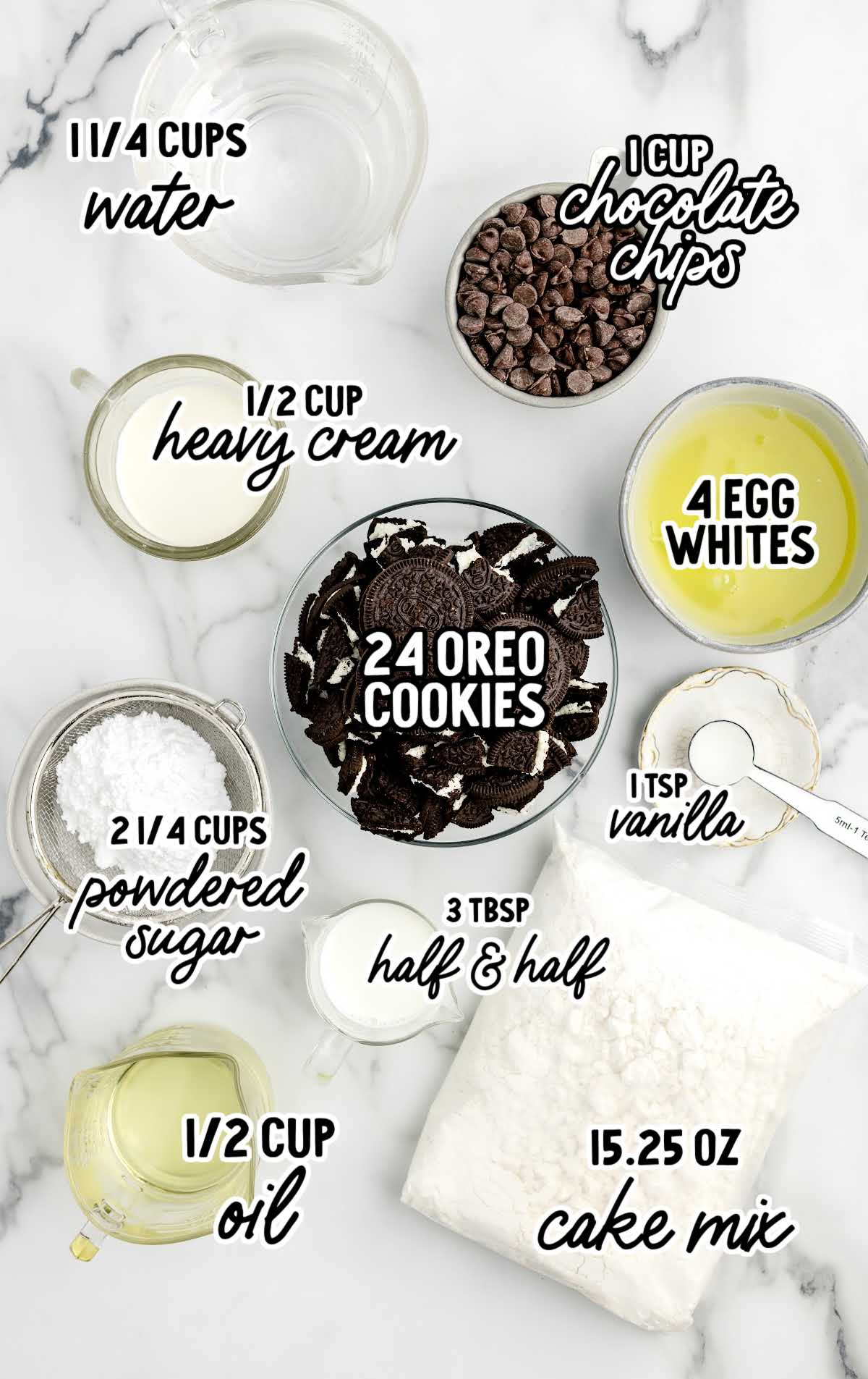 Oreo Pound Cake raw ingredients that are labeled