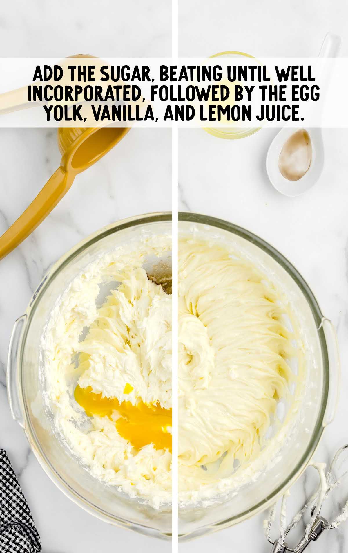 egg yolk, vanilla and lemon juice, and sugar combined together