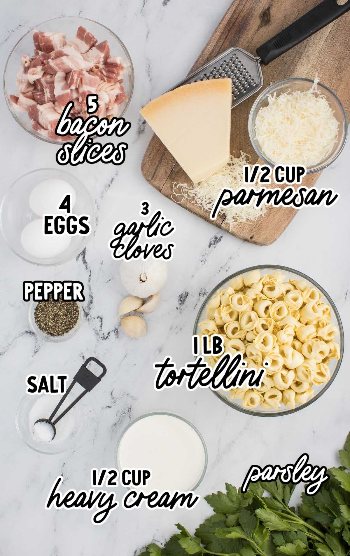 Tortellini Carbonara raw ingredients that are labeled