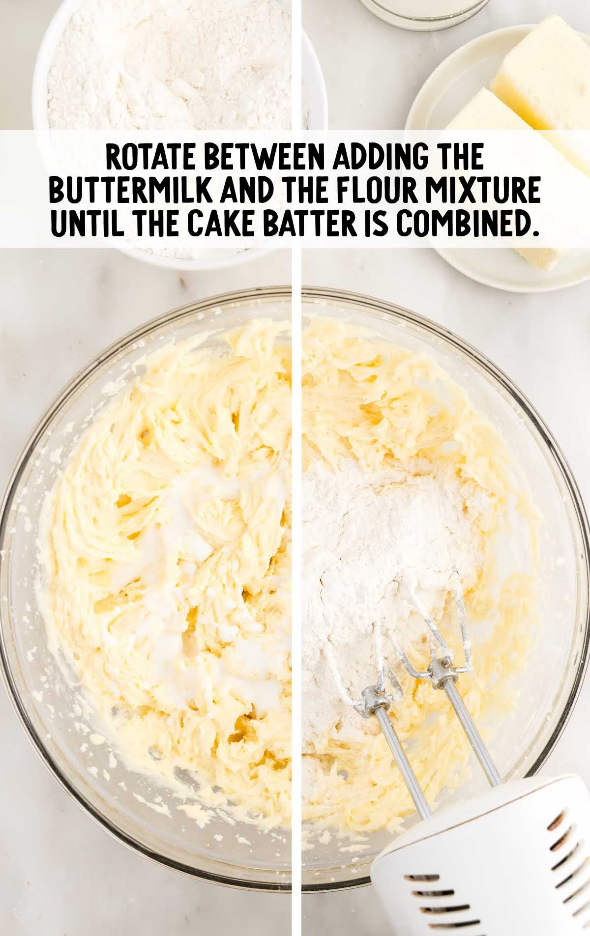 buttermilk and the flour mixture combined in a bowl