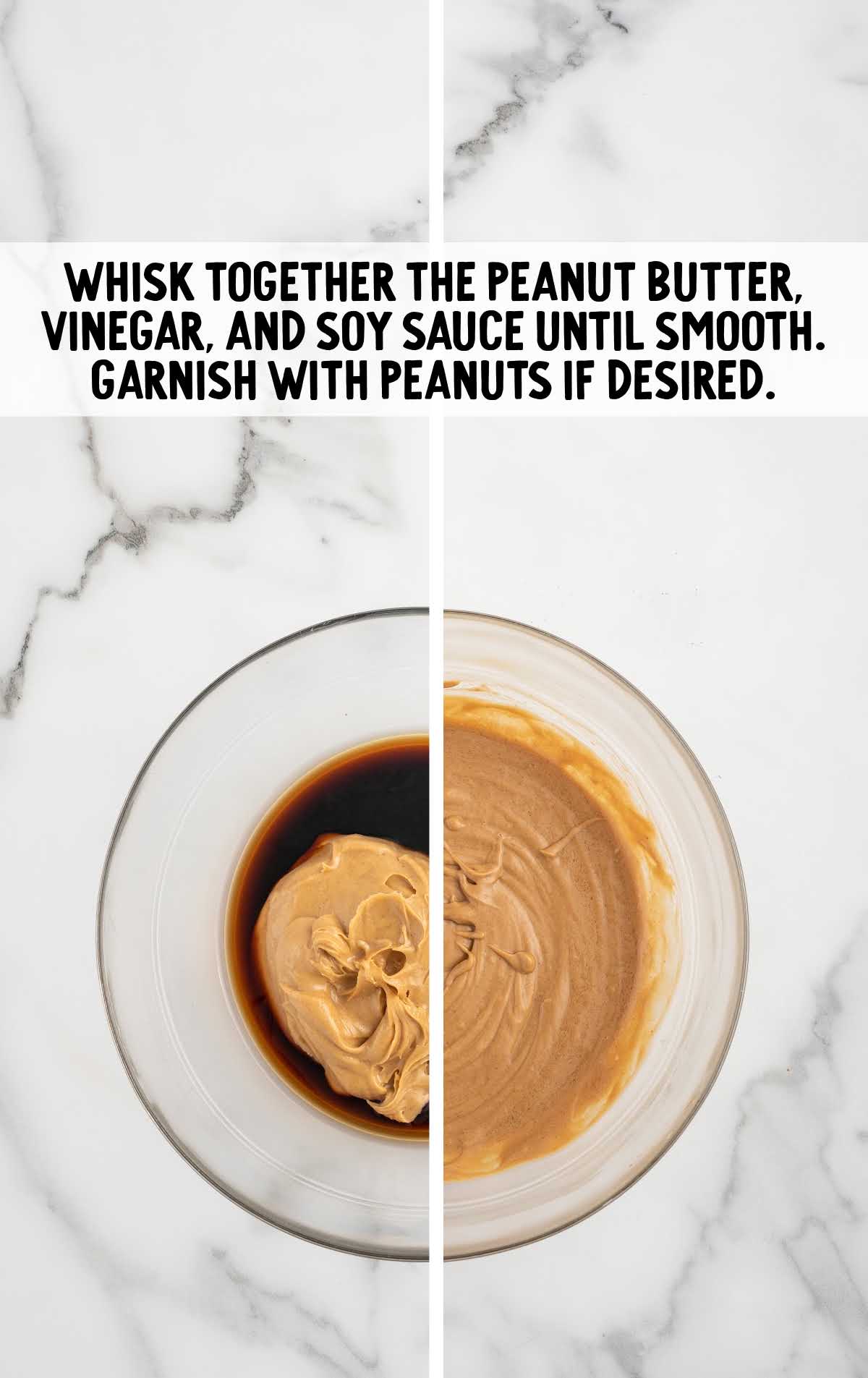 peanut butter, vinegar, and spy sauce, and peanuts (if desired) whisked together in a bowl