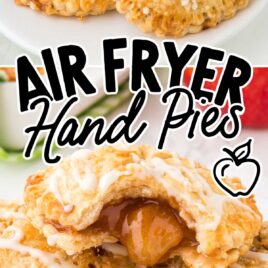 close up shot of a bunch of Air Fryer Apple Pies with a bite taken out of one of them