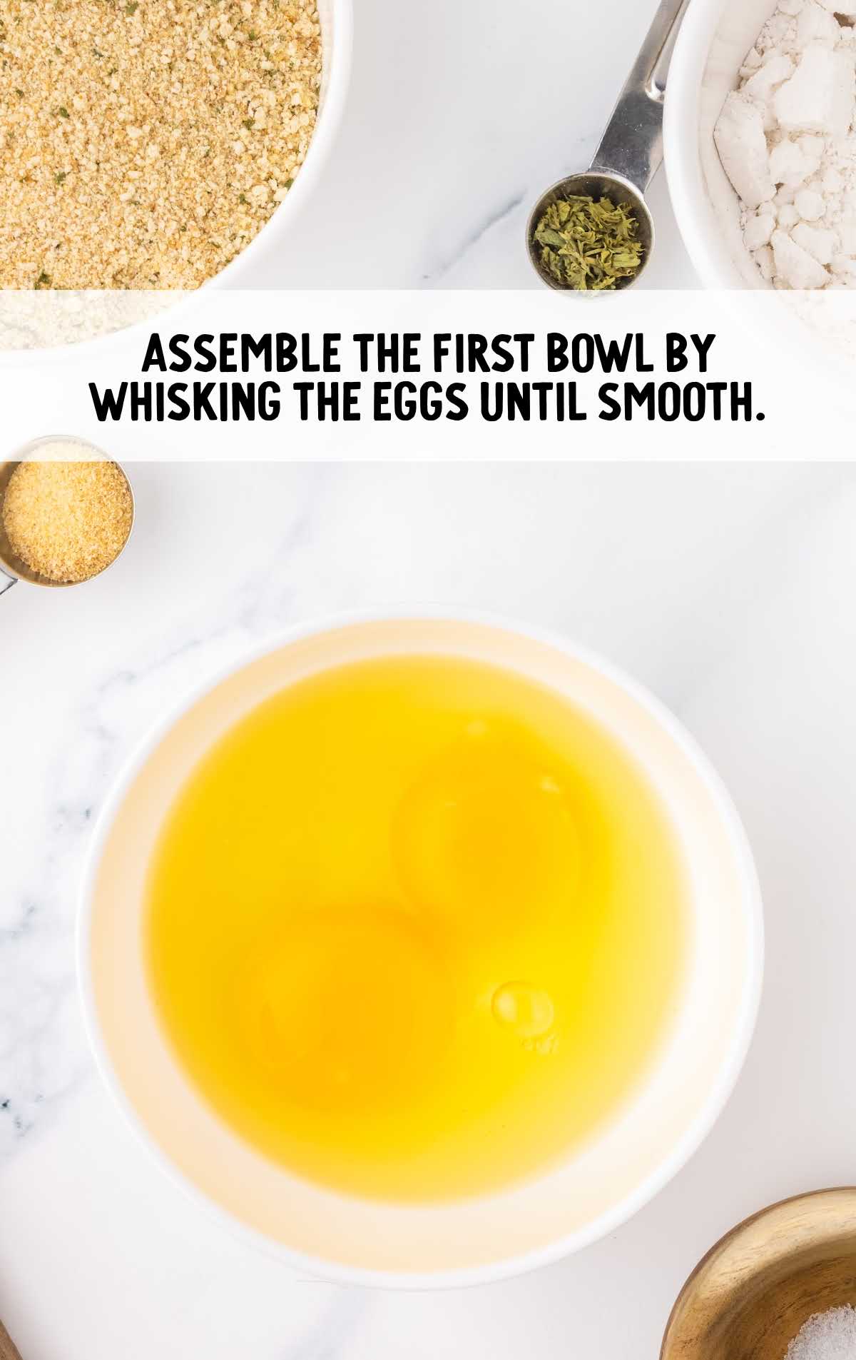 whisk eggs on the first bowl