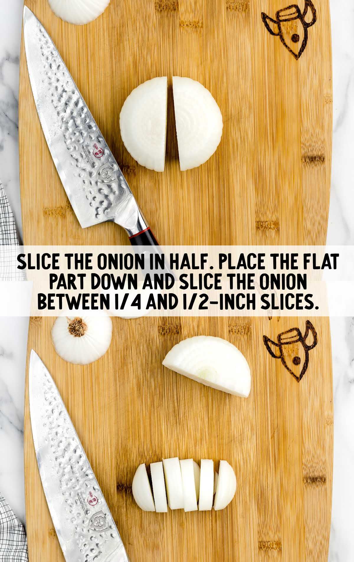 onions sliced in half and then into 1/4