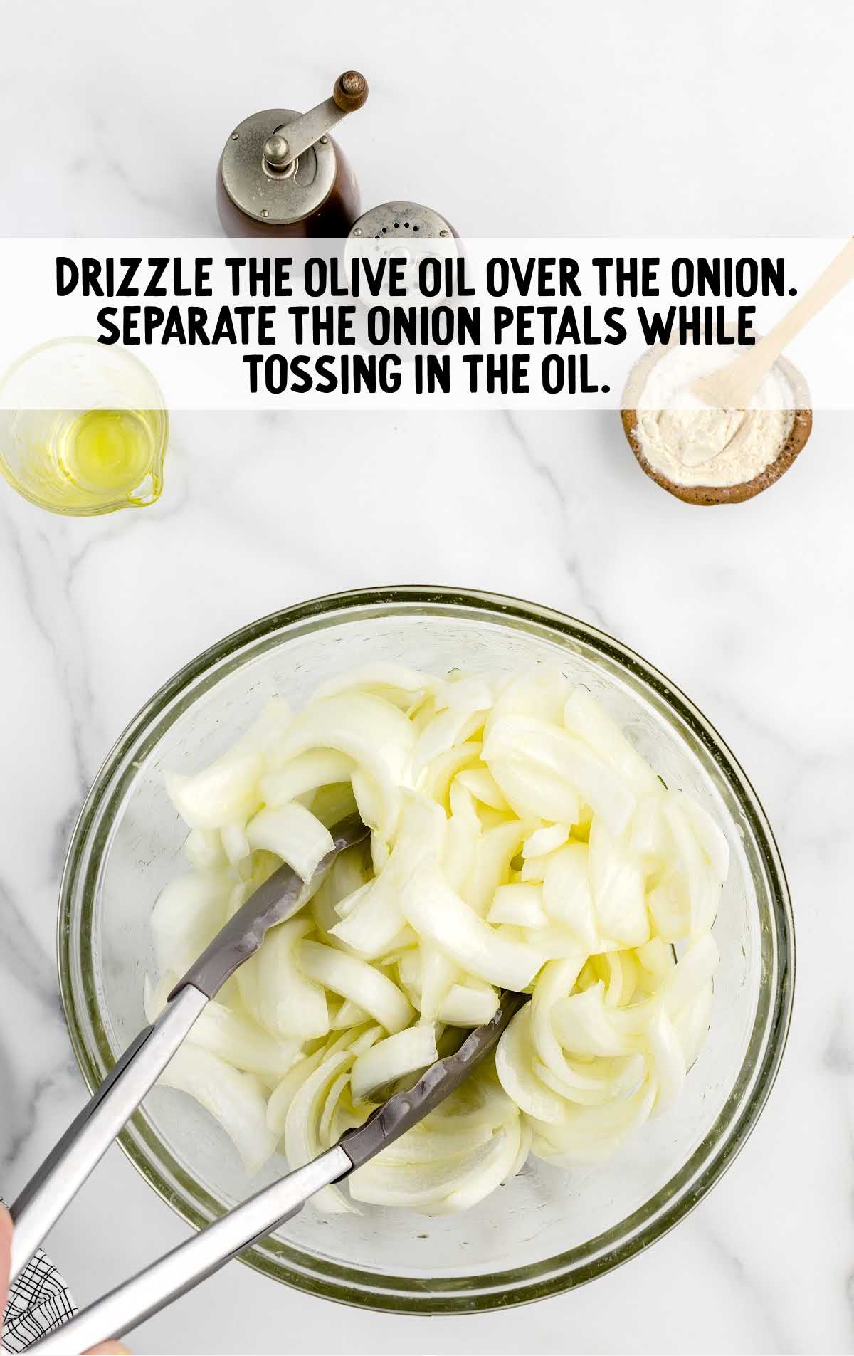 olive oil drizzled over the onion
